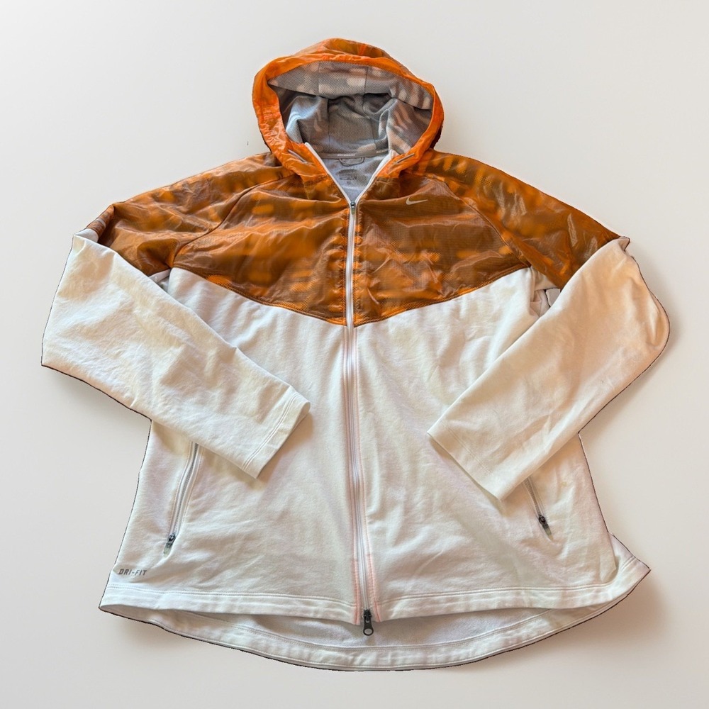 Nike Jacket Womens Size XL Orange White Running Windbreaker Fanatic Run Jog